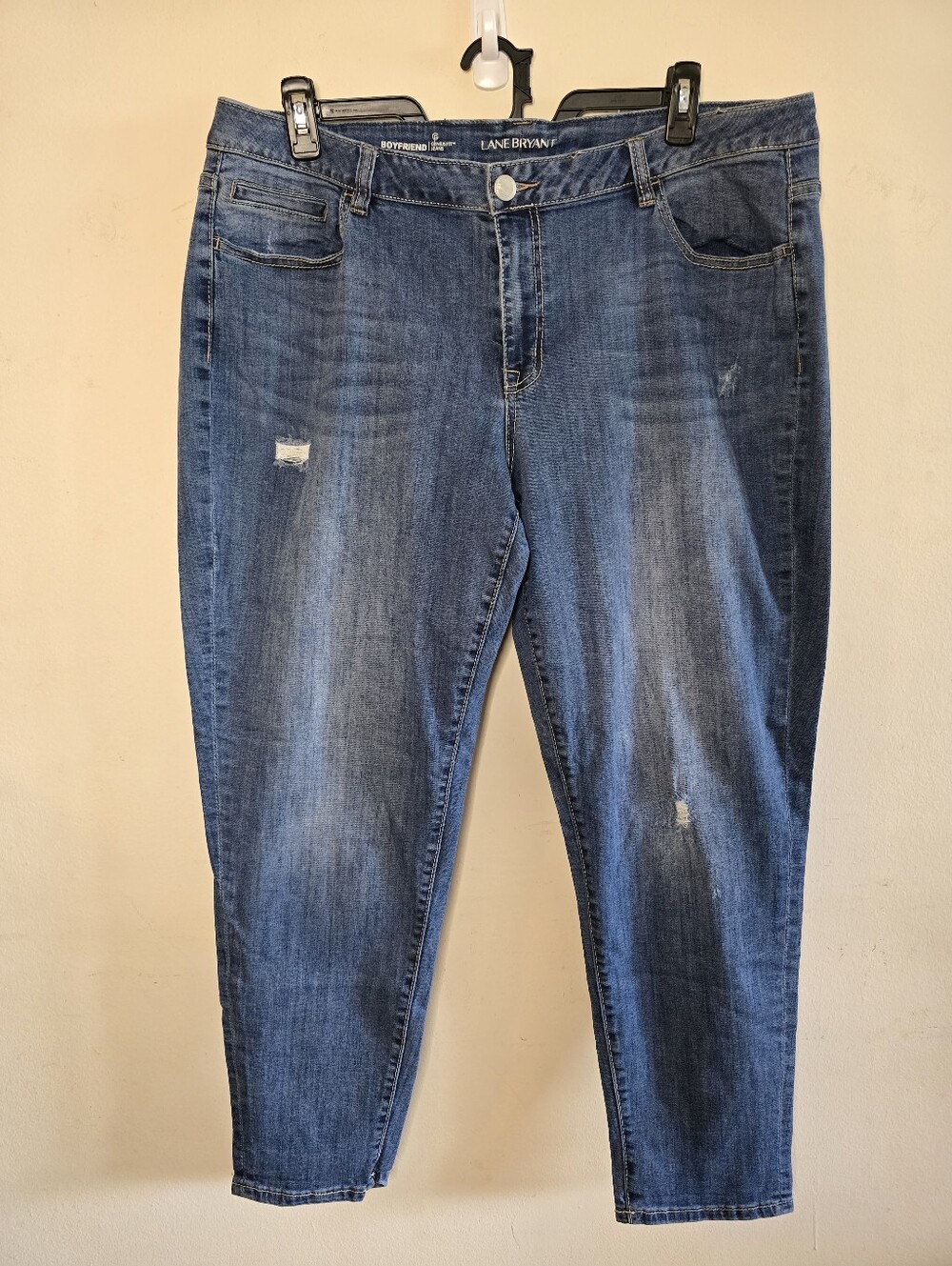 Lane Bryant Boyfriend Jeans Women's Plus Size 22 Blue Distressed Stretch Denim